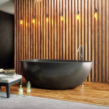Aquatica Spoon 2 Egg Shaped Graphite Black Solid Surface Bathtub