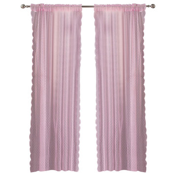 Jacquard Sheer Lace Dotted Curtain Pair, Pink