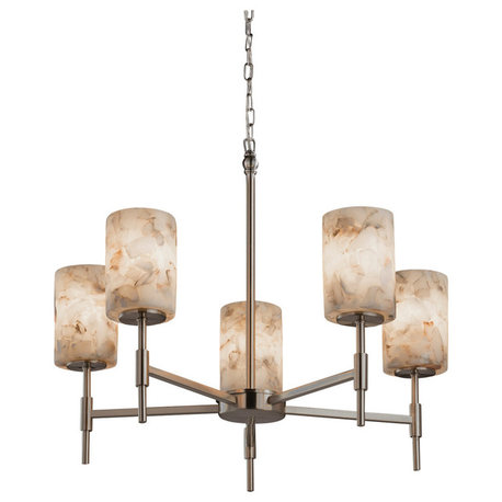 Alabaster Rocks! Union 5-Light Chandelier, Cylinder/Flat, Nickel, LED