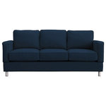Small Space Seating - Raleigh Quick Assembly Three Seat Bonner Leg Sofa, Indigo - Small Space Seating's standard size sofas and chairs are designed to fit through openings 12" or greater.  Perfect for older homes, apartments, lofts, lodges, playrooms, tiny homes, RV's or any place with narrow doors, hallways, tight stairs, and elevators. Our frames come with a lifetime guarantee and are constructed using kiln dried hardwoods.  Every frame is doweled, corner blocked, screwed, glued, stapled and features heavy-duty 8.5-gauge sinuous steel springs reinforced with horizontal tie rods.  All seating features plush 2.5 density HR spring down cushions with a lifetime guarantee.  High Performance, stain resistant fabrics with a 100,000 double rub rating come standard with our sofa and chairs.  This is American Made seating for small, tight and narrow spaces designed to last a lifetime.