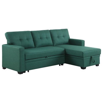 Devion Furniture Polyester Fabric Reversible Sleeper Sectional Sofa-Green