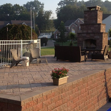 FireRock Fireplace, Techo Bloc Blu 60 paver area and Sport Court