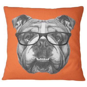 English Bulldog with Glasses Animal Throw Pillow, 18"x18"