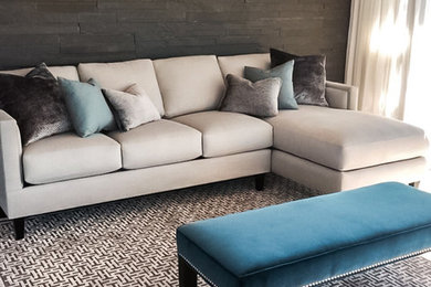 Example of a mid-sized trendy open concept and formal dark wood floor living room design in Los Angeles with gray walls, no fireplace and no tv