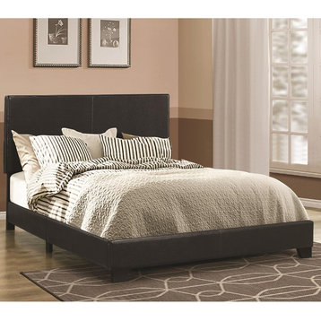Benzara BM182786 Leather Upholstered Full Size Platform Bed, Black