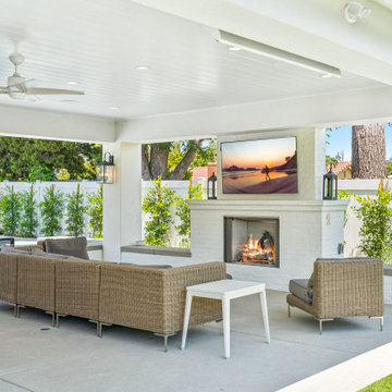 Covered Outdoor Living Room with Fireplace