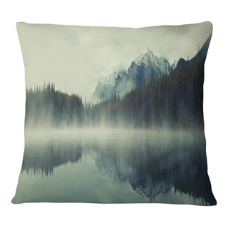 Designart Big Trees in Dark Foggy Forest - Landscape Photography Throw  Pillow - 12x20 