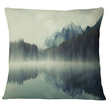 Lake Herbert in Foggy Morning Modern Seascape Throw Pillow, 16"x16"
