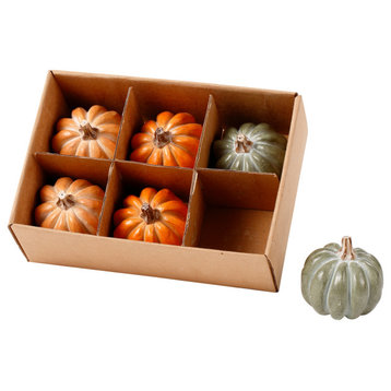 Set of 6 Boxed Orange and Green Pumpkin Thanksgiving Decorations