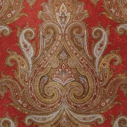 Salmon rose paisley fabric chenille velvet upholstery - Upholstery Fabric