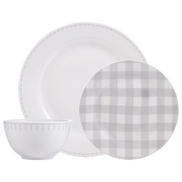 Safdie & Co. Porcelain Dinnerset 12 Piece Rim Rustic Cottage Grey/White
