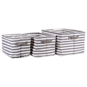 DII Rectangle Modern Woven Cotton Stripe Laundry Bin in Gray (Set of 3)