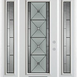 Full Lite Pre-Finished White Steel Entry Door with Sidelites and Brickmould - Front Doors