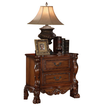 Wooden Night Stand With 2 Drawer, Traditional Style, Brown