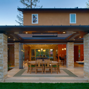 Stone terrace with accordion doors