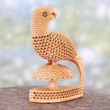 Handmade Perky Parrots Wood statuette - India