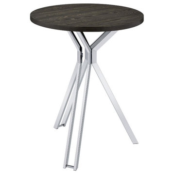 Coaster Edgerton Metal Round Wood Top Bar Table Dark Oak and Chrome