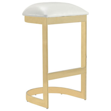 Aura Bar Stool in White and Polished Brass