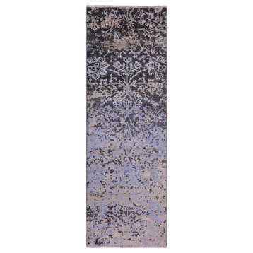 2' 8" X 7' 10" Runner Modern Hand-Knotted Wool and Silk Rug Q10332