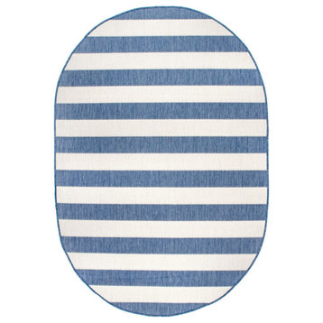 nuLOOM Chevron Outdoor Striped Transitional Area Rug, Blue 5'x8' Oval