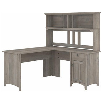 Salinas 60W L Shaped Desk with Hutch in Driftwood Gray - Engineered Wood