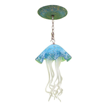 Hand Blown Glass Jellyfish Light - Turquoise - Chandelier - Lighting - Art Glass