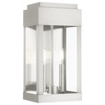 Livex Lighting - York Collection 2 Light Brushed Nickel Outdoor Wall Lantern (21235-91) - Livex Lighting 21235-91 Transtional, Updated Colonial, Modern Classic, Casual, Graceful style York collection 6.875 Light Outdoor Wall Lantern in Brushed Nickel finish with Clear Glass. Light Bulb Data: 6.875 2 Candelabra Base watt. Bulb included: No