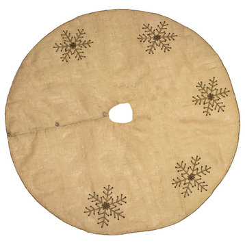 Jeweled Snowflake Burlap Design Holiday Decor Natural Chirstmas Tree Skirt