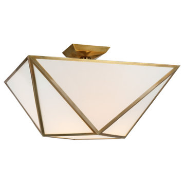 Lorino Large Semi-Flush Mount in Hand-Rubbed Antique Brass with White Glass