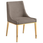 Meridian Furniture - Haines Polyester Fabric Dining Chair, Brown - Give your dining room a touch of contemporary charm with this Haines polyester fabric dining chair. Exuding beautiful refinement and elegance from all angles, this chair gives your dining room an instant makeover. soft brown polyester fabric covers every square inch of the back and seat, giving the chair a luxurious feel against the skin while making maintenance a breeze. Brushed gold legs on the chairs' metal frames add an elegant finish to the design.