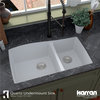 Karran Undermount Quartz 33" 60/40 Double Bowl Kitchen Sink, White