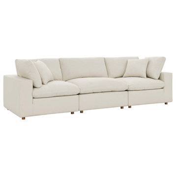 Commix Down Filled Overstuffed 3 Piece Sectional Sofa Set, Light Beige