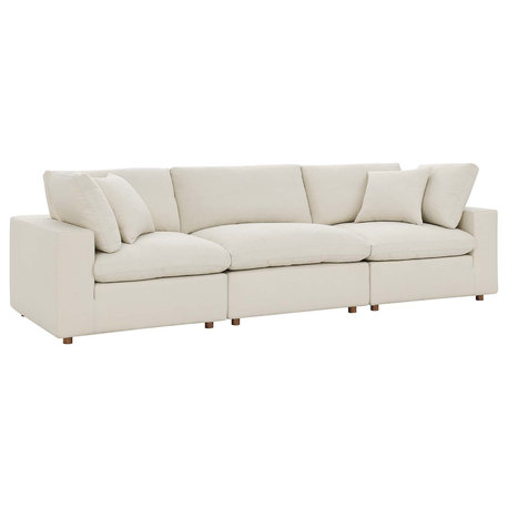 Commix Down Filled Overstuffed 3 Piece Sectional Sofa Set, Light Beige