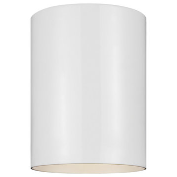 Outdoor Cylinder 1-Light Outdoor Ceiling Flush Mount, White