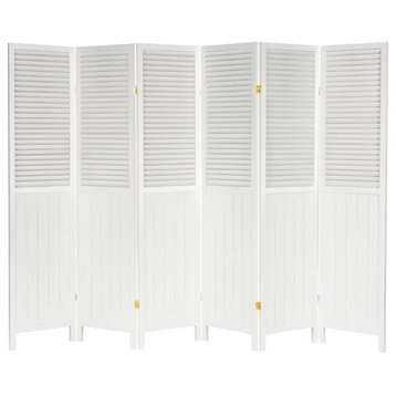 Classic Room Divider, Tall Design With Pine Frame With Louvered Accent, 6 Panels