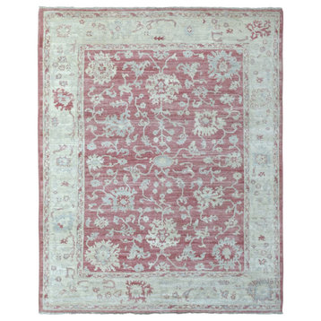 Coral Pink Afghan Angora Oushak Pure Wool Hand Knotted Oriental Rug 8'2" x 9'10"