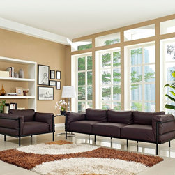 Charles Dark Brown Leather Sofa Set - Living Room Furniture Sets