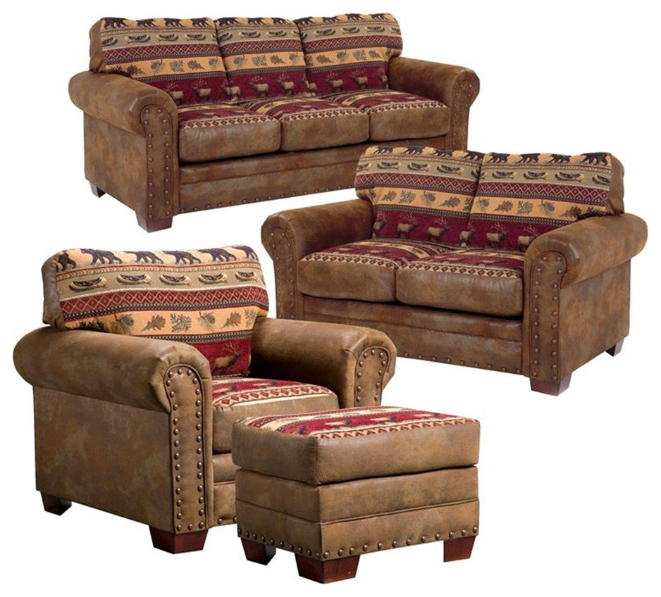 American Furniture Classics Sierra Lodge 4-piece Microfiber Sofa Set in Brown
