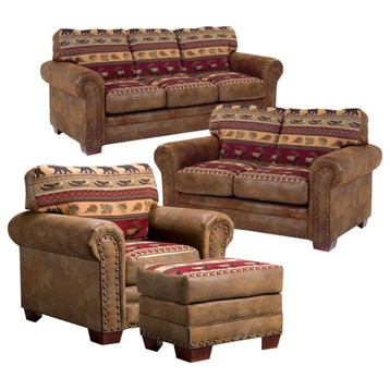 American Furniture Classics Sierra Lodge 4-piece Microfiber Sofa Set in Brown