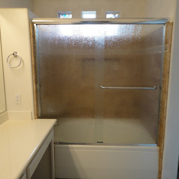 Irvine Soaking Tub With Rain Glass Shower Doors & Recessed Shampoo Shelf