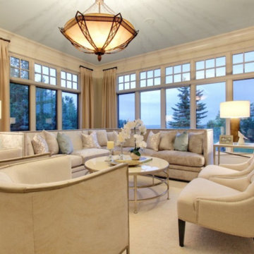 Living Room with painted ceiling