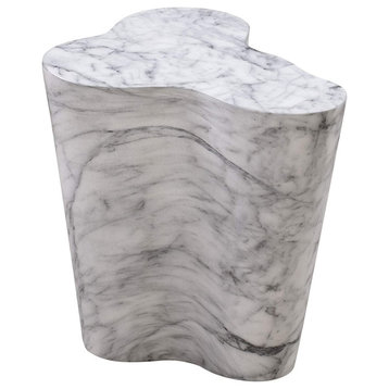 Modern Side Table, Concrete Body With Unique Shape and White Marble Finish