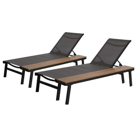 John Outdoor Chaise Lounge With Side Table, Gray, Set of 2