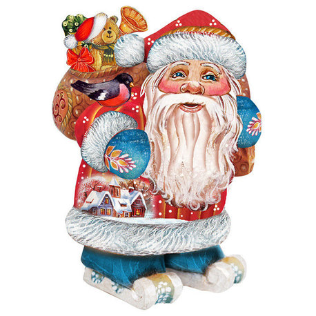 Skiing Santa, Wooden Decorative Holiday Door Hanger