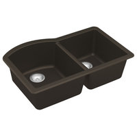 Karran Undermount Quartz 32" 60/40 Double Bowl Kitchen Sink, Brown