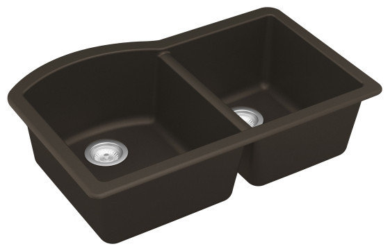 Karran Undermount Quartz 32" 60/40 Double Bowl Kitchen Sink, Brown