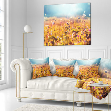 Summer Field With Beautiful Flowers Floral Throw Pillow, 18"x18"