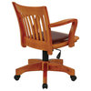 Deluxe Wood Banker's Chair With Vinyl Padded Seat, Fruitwood Brown Finish