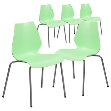 Hercules Series Capacity Green Stack Chairs With Lumbar Support, Set of 5