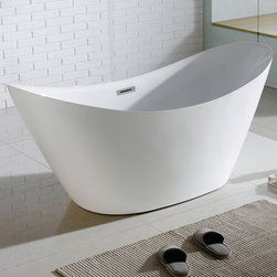 67" x 38" White Oval Soaking Free-Standing Bathroom Tub - Bathtubs